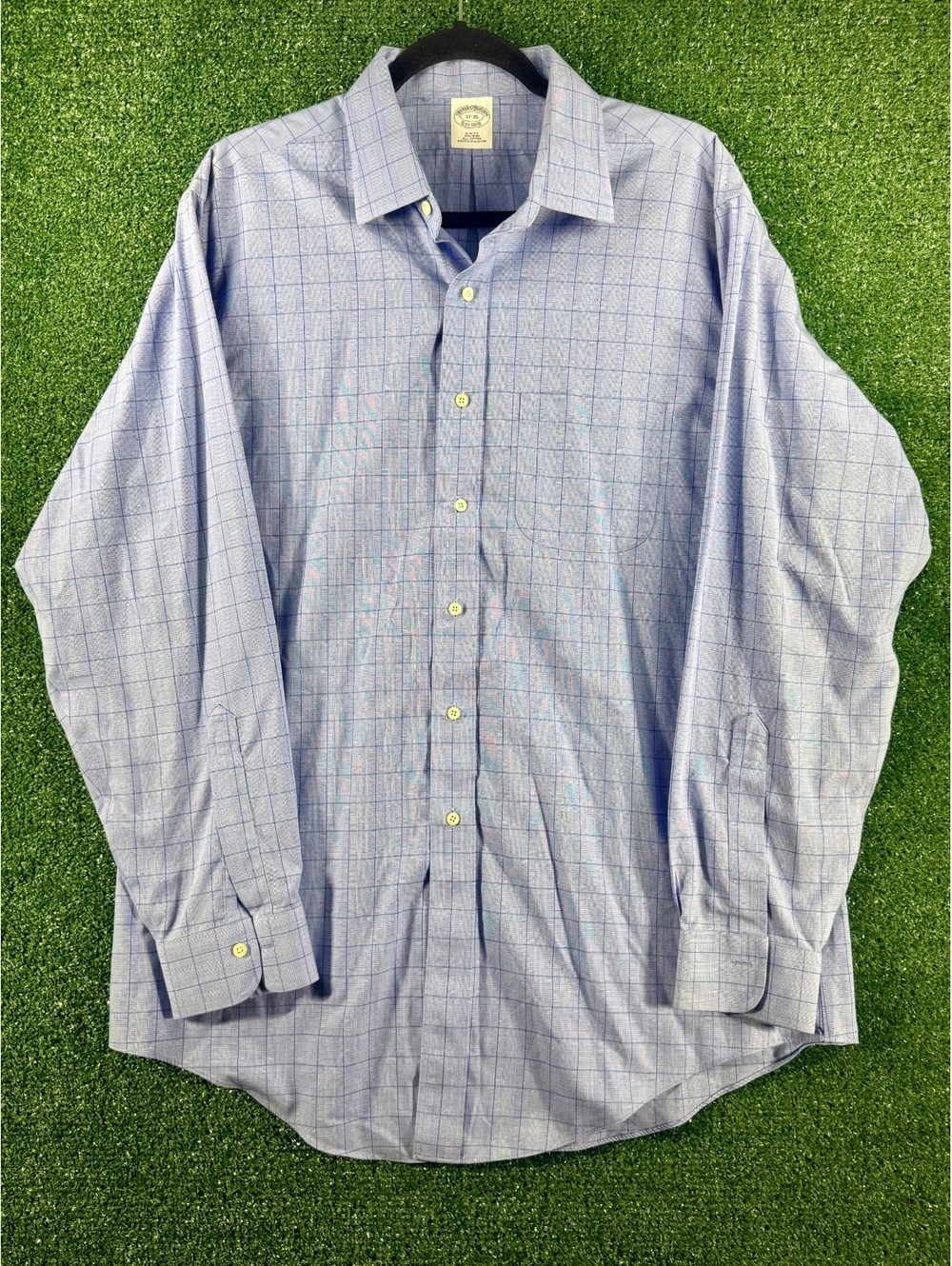 Brooks Brothers 1818 Dress Shirt Mens 17 35 Slim Fit Non Iron Blue Plaid